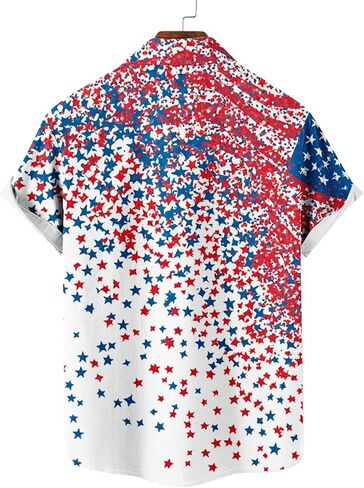 4th of July Shirts for Men American USA Flag Patriotic T-Shirt Casual Short Sleeve Button Down Hawaiian Bowling Shirt in Saudi Arabia
