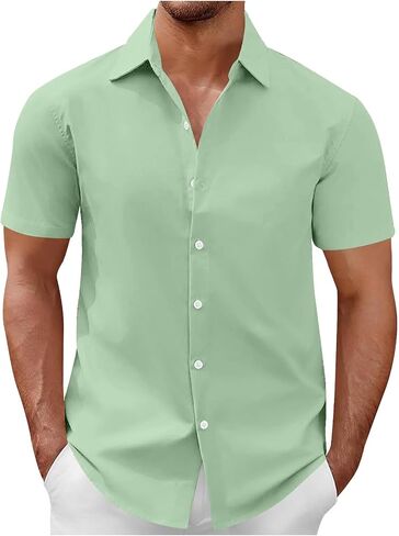 Business Casual Tops for Men Summer Short Sleeve Collared Button Down Dress Shirts Mens Stylish Office Work Blouses in Kuwait