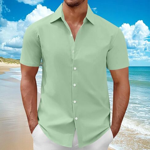 Business Casual Tops for Men Summer Short Sleeve Collared Button Down Dress Shirts Mens Stylish Office Work Blouses in Kuwait