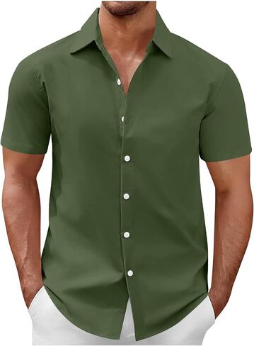 Business Casual Tops for Men Summer Short Sleeve Collared Button Down Dress Shirts Mens Stylish Office Work Blouses in Kuwait