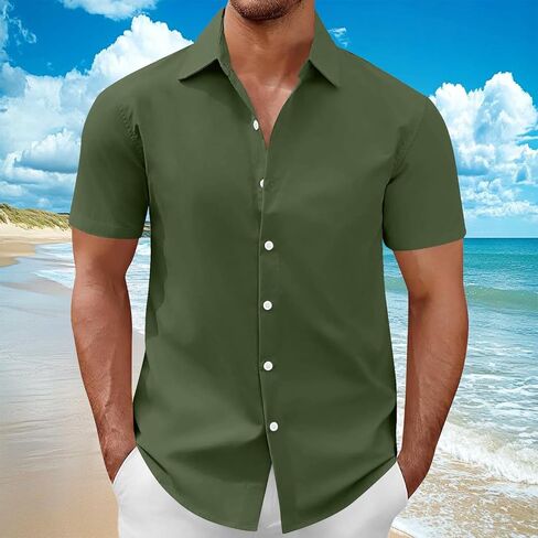 Business Casual Tops for Men Summer Short Sleeve Collared Button Down Dress Shirts Mens Stylish Office Work Blouses in Kuwait