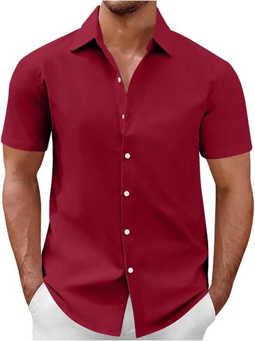 Business Casual Tops for Men Summer Short Sleeve Collared Button Down Dress Shirts Mens Stylish Office Work Blouses in Kuwait