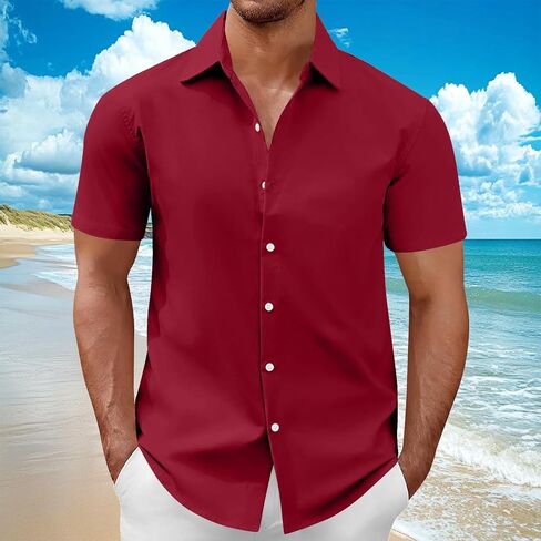 Business Casual Tops for Men Summer Short Sleeve Collared Button Down Dress Shirts Mens Stylish Office Work Blouses in Kuwait