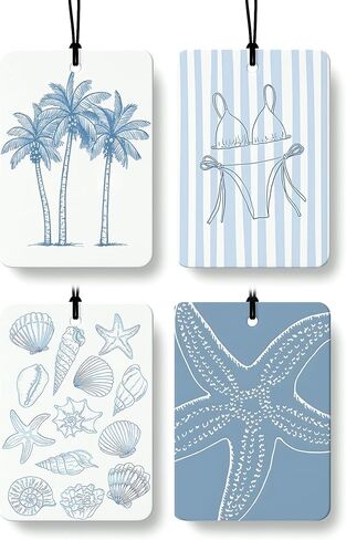 Blue Preppy Beach Car Air Freshener 4 Pcs, Coastal Preppy Beach Seashell Matchbox Bikini Hanging Air Freshener for Cars Closet Drawer Books, Blue Girly Car Accessories Mirror Decor for Women in Kuwait