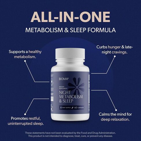 BIOMA Night Metabolism & Sleep - Supports Digestion, Energy Metabolism & Restful Sleep with Melatonin, Vitamin D, Magnesium & More - 180 Capsules (3 Pack, 90-Day Supply) in Saudi Arabia