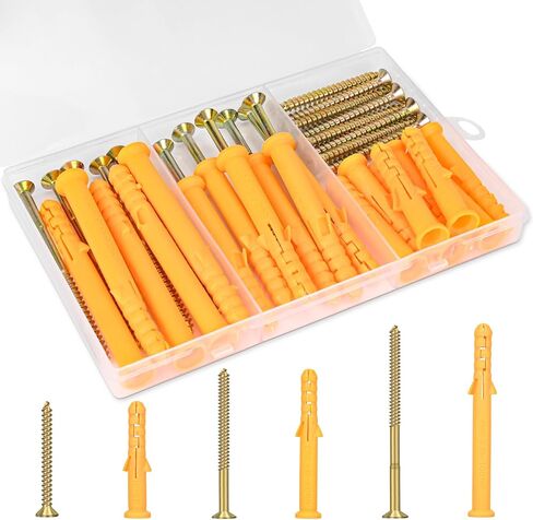 Aovchei Drywall Anchors Kit, 170pcs, 85 Plastic Drywall Anchors and 85 Philips Flat Head Screws, 3 Size #6 * 30#6 * 40#6 * 60, Wall Hanging Kit for Hanging Picture Frame, Shelf Brackets, Curtain Rod in Saudi Arabia