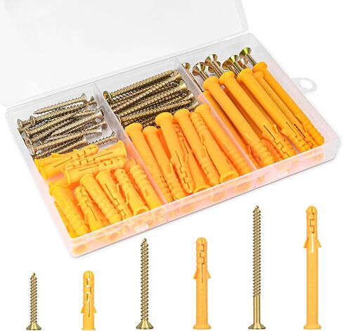 Aovchei Drywall Anchors Kit, 170pcs, 85 Plastic Drywall Anchors and 85 Philips Flat Head Screws, 3 Size #6 * 30#6 * 40#6 * 60, Wall Hanging Kit for Hanging Picture Frame, Shelf Brackets, Curtain Rod in Saudi Arabia