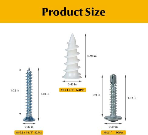 192Pcs Self Tapping Screws Drywall Anchors and Sheet Metal Screw Assortment,4 Size Kit for Installing Drywall, Wood,Metal Sheet Materials in Saudi Arabia