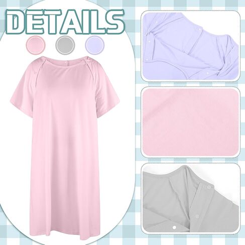 Ramede 3 Pieces Hospital Gown for Women Cotton Labor Delivery Gown for Hospital Maternity Pink Blue Grey in Kuwait