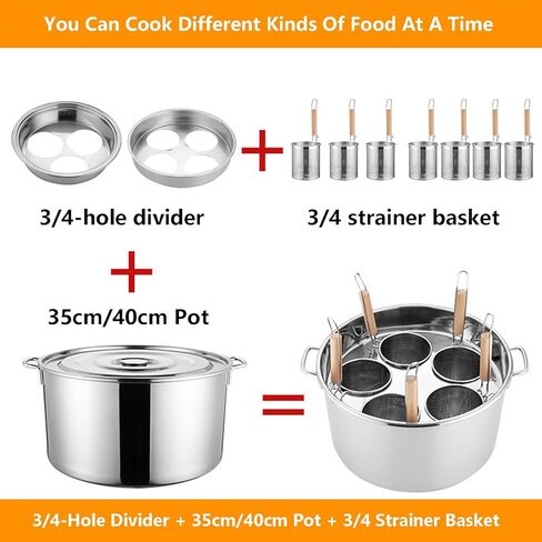 Kitchen Pasta Cooker Set, Spaghetti & Noodle Cooker & Stainless Steel Food Steamer, Includes 3/4-Hole Divider + 35cm/40cm Pot + 3/4 Strainer Basket & Hanging Lid, Easy to in Saudi Arabia