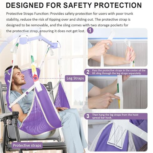 Universal Full Body Transfer Lift Sling with Commode Opening for Toileting-Shower Sling for Elderly and Patient Transfers | Repositioning | Lifting,with 1pc Laundry Bag (Grey, Large) in Kuwait