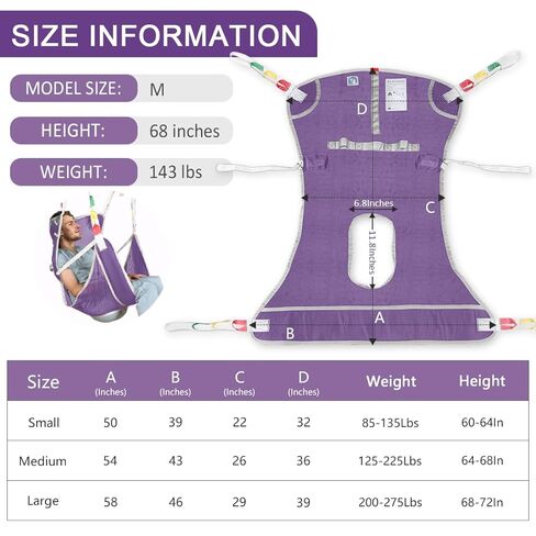 Universal Full Body Transfer Lift Sling with Commode Opening for Toileting-Shower Sling for Elderly and Patient Transfers | Repositioning | Lifting,with 1pc Laundry Bag (Grey, Large) in Kuwait