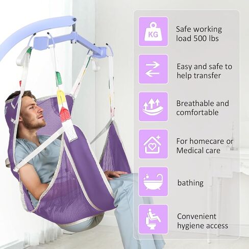 Universal Full Body Transfer Lift Sling with Commode Opening for Toileting-Shower Sling for Elderly and Patient Transfers | Repositioning | Lifting,with 1pc Laundry Bag (Grey, Large) in Kuwait