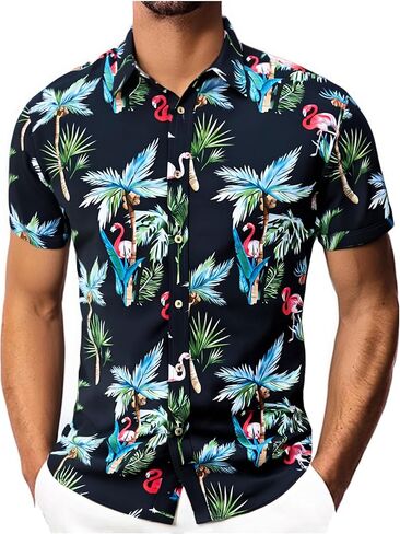 Damipow Mens Unique Pattern Hawaiian Shirt Beach Tropical Button Up Shirts Vacation Cruise Hawaii Summer Clothes in Kuwait
