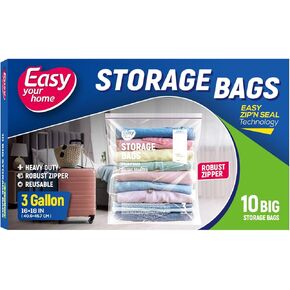 10PCS 3 Gallon Zipper Lock Storage Bags,16"x18",Reusable Extra Large Size Plastic Freezer Bag With Zip for Food,Clothing,Travel,Moving,BPA-Free,2-Mil Thick in Kuwait