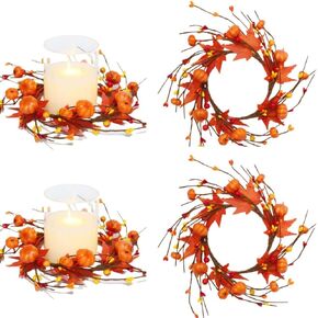 2 PCS حلقات شمعة الوطنية الزهور المختلط الأحمر والبحرية التوت الأزرق وحلقات شمعة النجوم ، ديكور يوم الذكرى في الرابع من يوليو للشمعة العمود (متعدد الألوان) in Kuwait