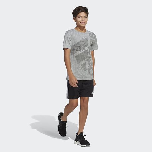 Adidas Boys's Short Sereve Performance Logo T-Shirt tee ، أزرق/أخضر ، صغير (8) in Kuwait