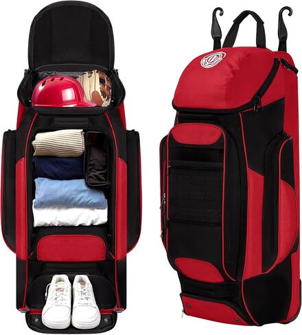 Catchers Gear Bag with Wheels, Rolling Baseball & Softball Catchers Bags with 4 Bat Sleeves, Fence-Hooks, Separate Shoe Compartments and Multi-Pockets in Saudi Arabia