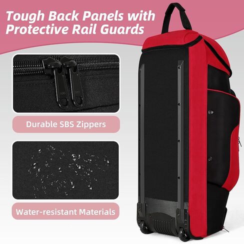 Catchers Gear Bag with Wheels, Rolling Baseball & Softball Catchers Bags with 4 Bat Sleeves, Fence-Hooks, Separate Shoe Compartments and Multi-Pockets in Saudi Arabia
