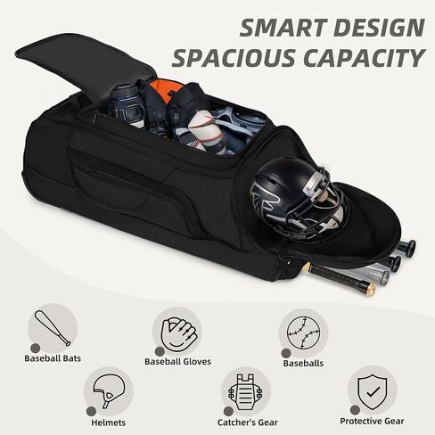 Catchers Gear Bag with Wheels, Rolling Baseball & Softball Catchers Bags with 4 Bat Sleeves, Fence-Hooks, Separate Shoe Compartments and Multi-Pockets in Saudi Arabia