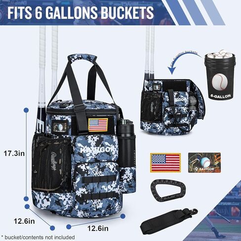 Baseball Bucket Bag, Softball Coaches Bag with Padded Seat, Bucket Cover with Insulated Pocket and Hidden Helmet Holder in Kuwait