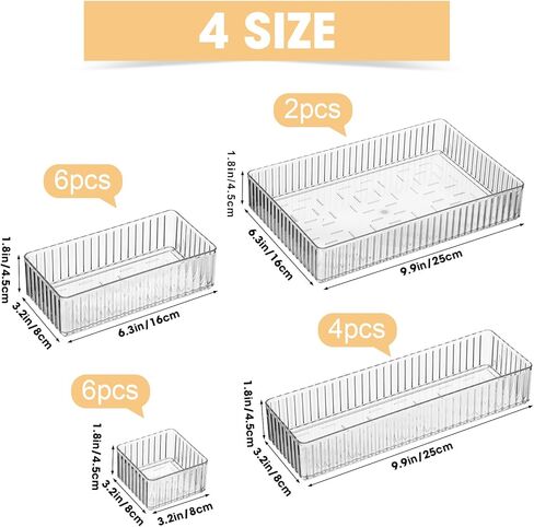 18 PCS Clear Drigher Organizer 4 Size Clear Makeup Rerger Murder Raneser Musts Acrylic Bathrate Vanity Roats for Cosmetic ، Molebries ، Office Supply ، Officels Offectils Admitters in Kuwait