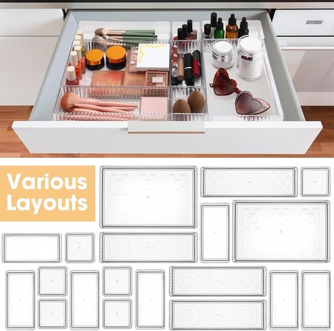 18 PCS Clear Drigher Organizer 4 Size Clear Makeup Rerger Murder Raneser Musts Acrylic Bathrate Vanity Roats for Cosmetic ، Molebries ، Office Supply ، Officels Offectils Admitters in Kuwait