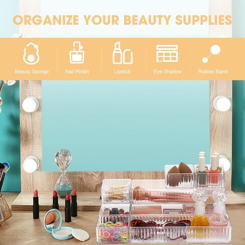 18 PCS Clear Drigher Organizer 4 Size Clear Makeup Rerger Murder Raneser Musts Acrylic Bathrate Vanity Roats for Cosmetic ، Molebries ، Office Supply ، Officels Offectils Admitters in Kuwait