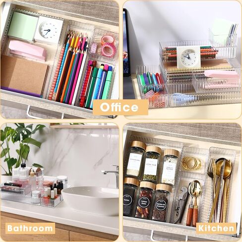 18 PCS Clear Drigher Organizer 4 Size Clear Makeup Rerger Murder Raneser Musts Acrylic Bathrate Vanity Roats for Cosmetic ، Molebries ، Office Supply ، Officels Offectils Admitters in Kuwait