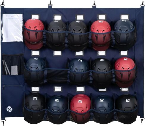 منظم مخبأ البيسبول/الكرة اللينة - 15+ حقيبة تخزين خوذة وقفازات ، ونسيج 900D من الدرجة العسكرية و 6 خطافات فولاذية معززة in Kuwait