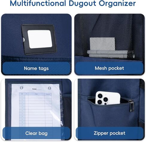 منظم مخبأ البيسبول/الكرة اللينة - 15+ حقيبة تخزين خوذة وقفازات ، ونسيج 900D من الدرجة العسكرية و 6 خطافات فولاذية معززة in Kuwait