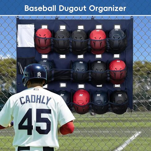 منظم مخبأ البيسبول/الكرة اللينة - 15+ حقيبة تخزين خوذة وقفازات ، ونسيج 900D من الدرجة العسكرية و 6 خطافات فولاذية معززة in Kuwait