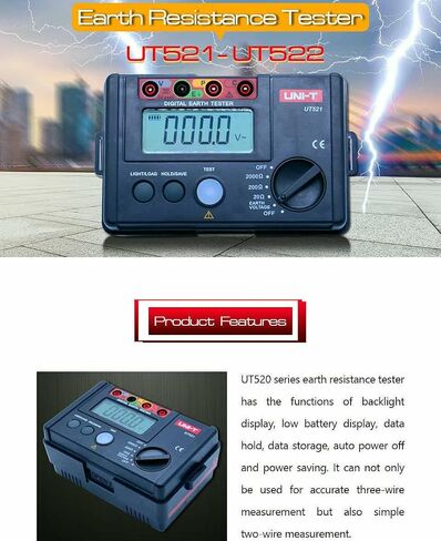 Uni-T Uni-Trend UT521 UT522 Digital Earth Earth Ground Resistance AC Earth Resulation Resultance Restenser Tester Light Weight Resistance Responster Ground Resistance Voltmeter (UT522) in Kuwait