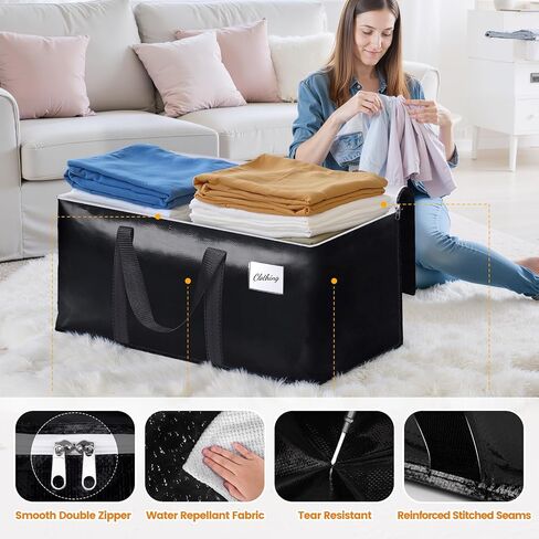 Heavy-Duty & Extra Capacity Moving Bags with Backpack Straps, Storage Totes with Double Zipper & Strong Handles, Packing Bags Alternative to Moving Boxes, Moving Supplies (6 Pack, Black) in Saudi Arabia