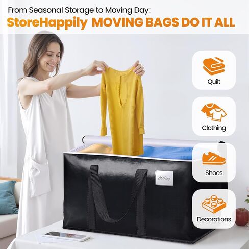 Heavy-Duty & Extra Capacity Moving Bags with Backpack Straps, Storage Totes with Double Zipper & Strong Handles, Packing Bags Alternative to Moving Boxes, Moving Supplies (6 Pack, Black) in Saudi Arabia