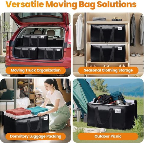 Heavy-Duty & Extra Capacity Moving Bags with Backpack Straps, Storage Totes with Double Zipper & Strong Handles, Packing Bags Alternative to Moving Boxes, Moving Supplies (6 Pack, Black) in Saudi Arabia