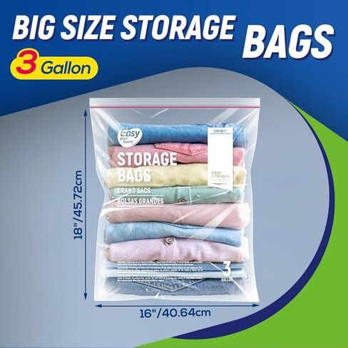 أكياس تخزين قفل 10pcs 3 جالون ، 16 "x18" ، حقيبة فريزر بلاستيكية كبيرة الحجم قابلة لإعادة الاستخدام مع بسحاب ، والملابس ، والسفر ، والتحرك ، وخالية من BPA ، وسميكة 2 ميل in Kuwait
