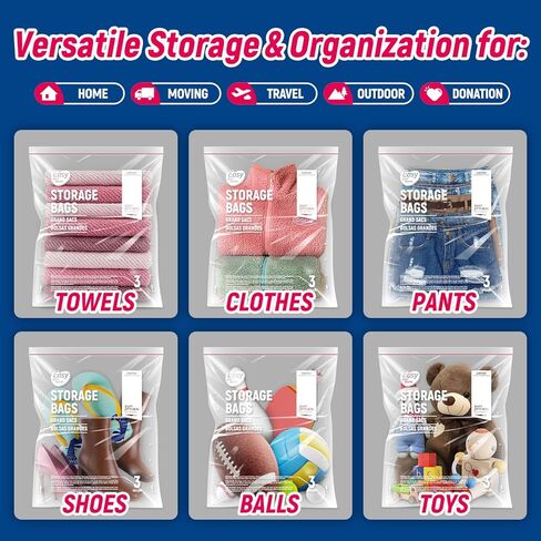 أكياس تخزين قفل 10pcs 3 جالون ، 16 "x18" ، حقيبة فريزر بلاستيكية كبيرة الحجم قابلة لإعادة الاستخدام مع بسحاب ، والملابس ، والسفر ، والتحرك ، وخالية من BPA ، وسميكة 2 ميل in Kuwait