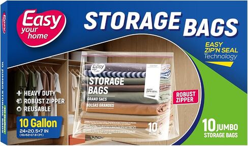 10PCS 3 Gallon Zipper Lock Storage Bags,16"x18",Reusable Extra Large Size Plastic Freezer Bag With Zip for Food,Clothing,Travel,Moving,BPA-Free,2-Mil Thick in Kuwait