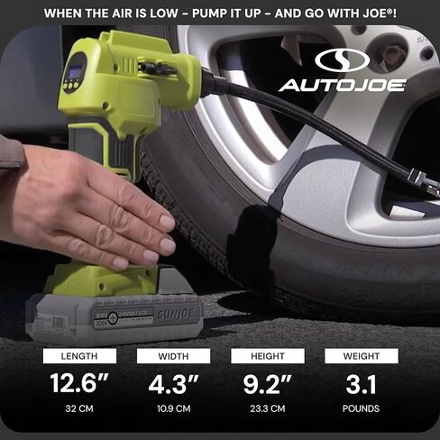 مجموعة ضاغط الهواء المحمول اللاسلكي Auto Joe 24V-AJC1-LTE-P1 24 فولت IONMAX، مع بطارية 2.0 أمبير وشاحن وحقيبة تخزين ومحولات فوهة in Kuwait