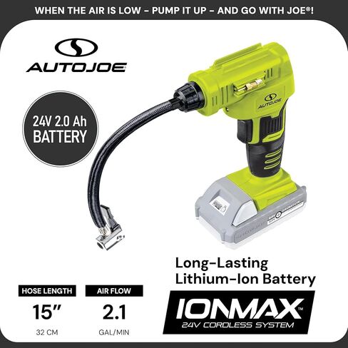 مجموعة ضاغط الهواء المحمول اللاسلكي Auto Joe 24V-AJC1-LTE-P1 24 فولت IONMAX، مع بطارية 2.0 أمبير وشاحن وحقيبة تخزين ومحولات فوهة in Kuwait