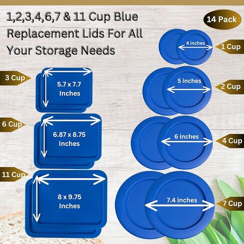 1 و 2 و 4 و 7 كوب جولة و 3 ، 6 ، 11 كوب مستطيل أغطية/أغلفة لبيريكس ، مرساة Hocking & Klareware Storage Bowls *LIDS فقط -حاوية Glglass غير مدرجة *، 14 حزمة *2 من كل حجم * in Kuwait