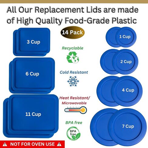 1 و 2 و 4 و 7 كوب جولة و 3 ، 6 ، 11 كوب مستطيل أغطية/أغلفة لبيريكس ، مرساة Hocking & Klareware Storage Bowls *LIDS فقط -حاوية Glglass غير مدرجة *، 14 حزمة *2 من كل حجم * in Kuwait