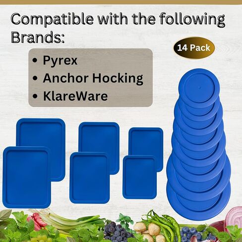 1 و 2 و 4 و 7 كوب جولة و 3 ، 6 ، 11 كوب مستطيل أغطية/أغلفة لبيريكس ، مرساة Hocking & Klareware Storage Bowls *LIDS فقط -حاوية Glglass غير مدرجة *، 14 حزمة *2 من كل حجم * in Kuwait