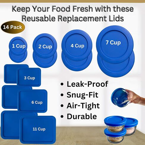 1 و 2 و 4 و 7 كوب جولة و 3 ، 6 ، 11 كوب مستطيل أغطية/أغلفة لبيريكس ، مرساة Hocking & Klareware Storage Bowls *LIDS فقط -حاوية Glglass غير مدرجة *، 14 حزمة *2 من كل حجم * in Kuwait