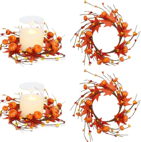 2 PCS حلقات شمعة الوطنية الزهور المختلط الأحمر والبحرية التوت الأزرق وحلقات شمعة النجوم ، ديكور يوم الذكرى في الرابع من يوليو للشمعة العمود (متعدد الألوان) in Kuwait