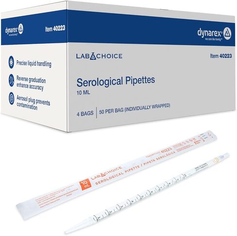 LabChoice Serological Pipettes - 200 Count - Plastic Disposable Sterile Pipettes, Individually Packed Graduated Transfer Pipette for Laboratory Use - 10mL, Orange in Saudi Arabia