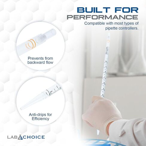 LabChoice Serological Pipettes - 200 Count - Plastic Disposable Sterile Pipettes, Individually Packed Graduated Transfer Pipette for Laboratory Use - 10mL, Orange in Saudi Arabia