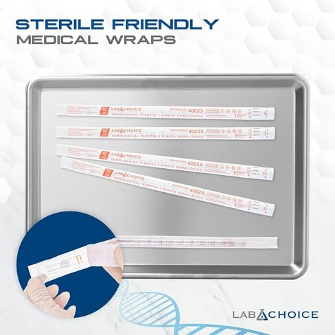 LabChoice Serological Pipettes - 200 Count - Plastic Disposable Sterile Pipettes, Individually Packed Graduated Transfer Pipette for Laboratory Use - 10mL, Orange in Saudi Arabia