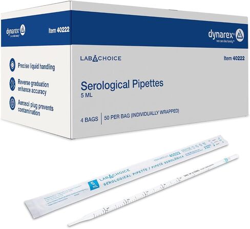 LabChoice Serological Pipettes - 200 Count - Plastic Disposable Sterile Pipettes, Individually Packed Graduated Transfer Pipette for Laboratory Use - 5mL, Blue in Saudi Arabia